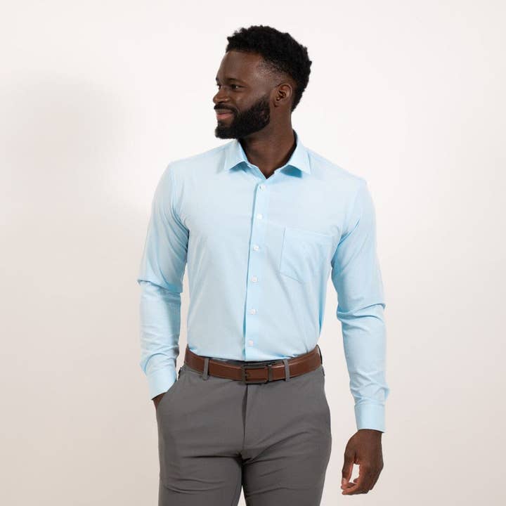 Tough Apparel - Wholesale Button Down Shirt - Men's - Blue Hustle Dress Shirt - Long Sleeve1