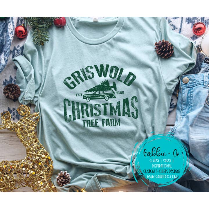 Gabbie Co. - Wholesale Screen Printed T-Shirt - Women's - Gris Christmas Tree Farm