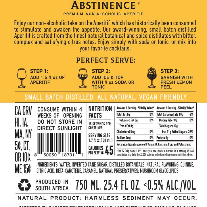 Abstinence Spirits - Wholesale Non-Alcoholic Aperitif/Mocktail - Lemon Aperitif (Alcohol Free)3