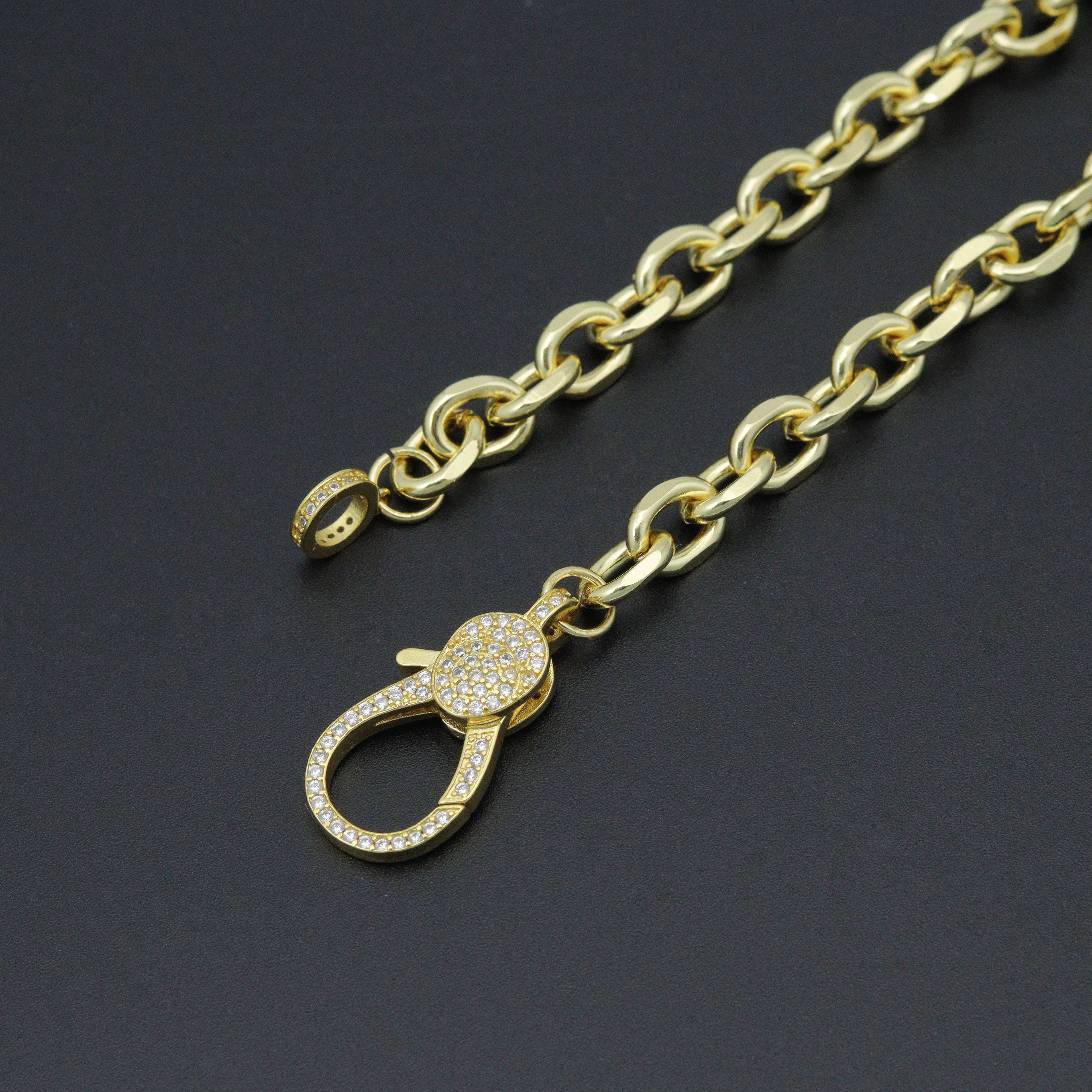 BestBeads&Beyond - Venta al por mayor Collares de cadenas y eslabones - Collar de cadena Rolo cuadrada con gran cierre de circonita cúbica, sku#EF6272