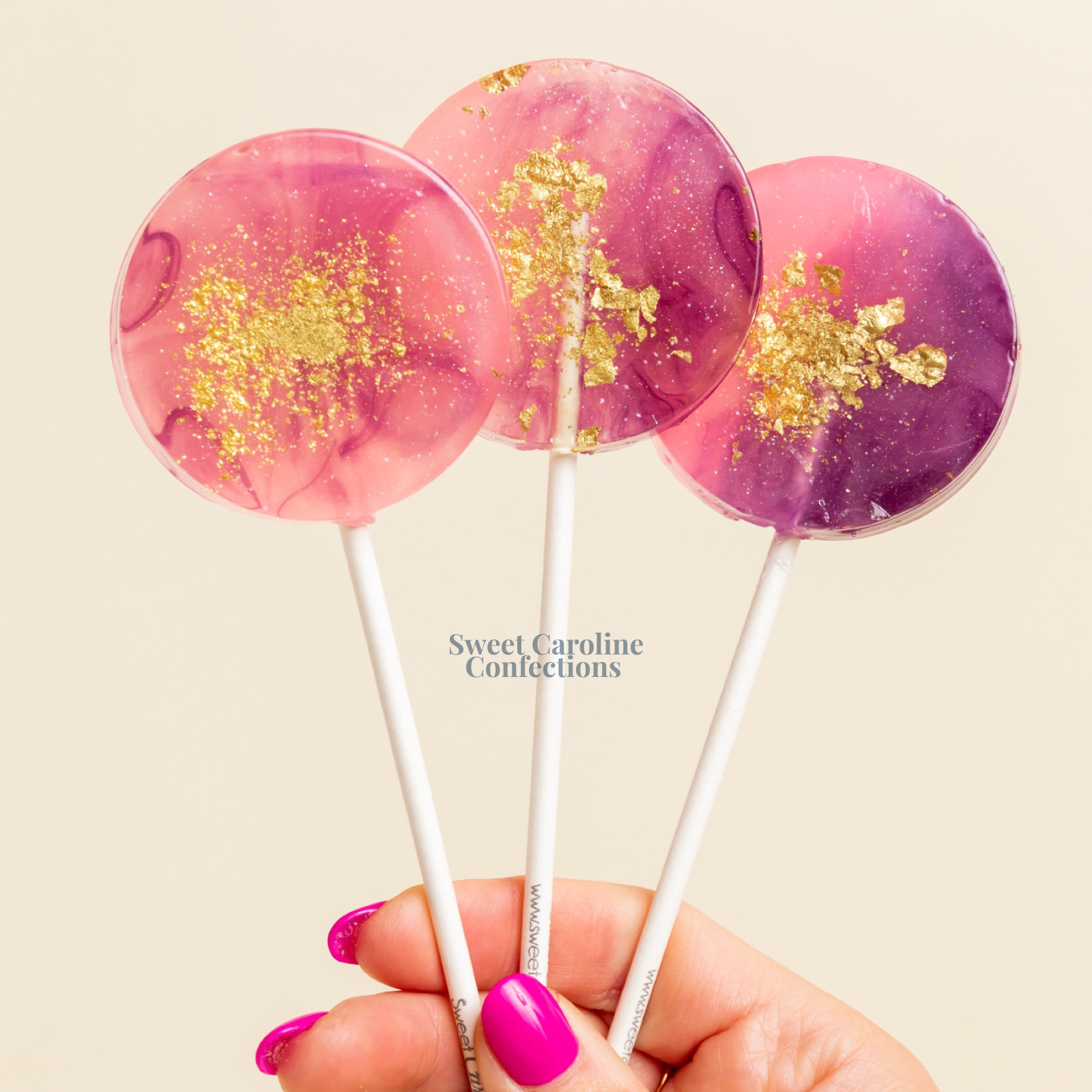 Sweet Caroline Confections - Wholesale Lollipop - Purple & Pink Lollipops, Passion Fruit, 10/Case - VEGAN1