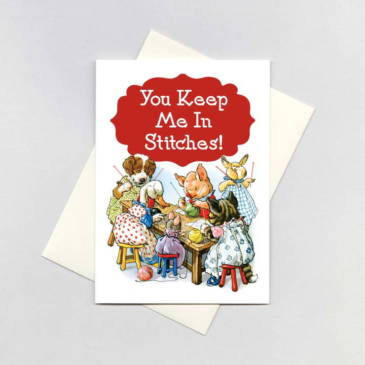 Animaux à tricoter - Carte d'anniversaire pour la vente par Laughing Elephant