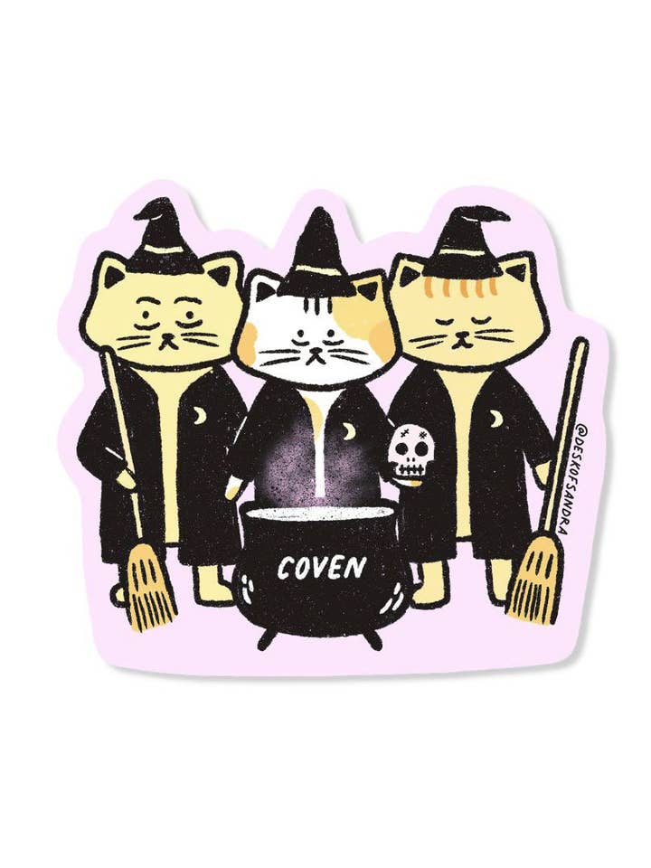 Sticker en vinyle Halloween Motif chats sorciers pour la vente par Desk of Sandra