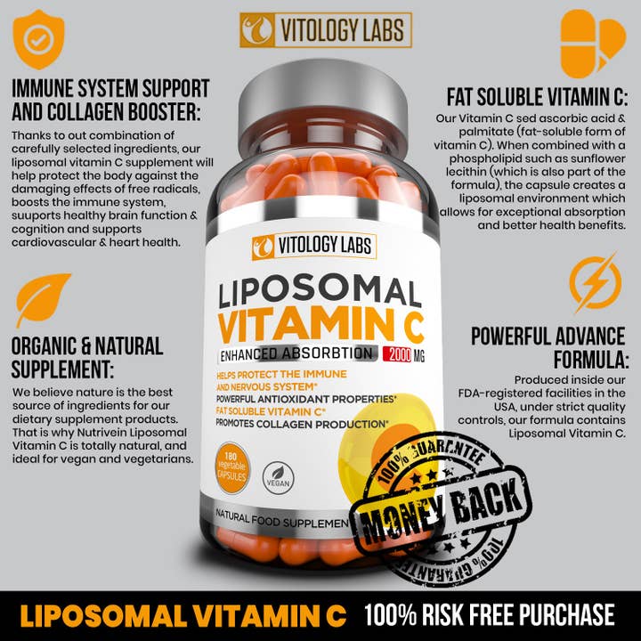 Natuspur - Wholesale Oral Supplement/Vitamin - Liposomal Vitamin C 2000mg Ultra Potent High Absorption Ascorbic Acid, Supports Immune System