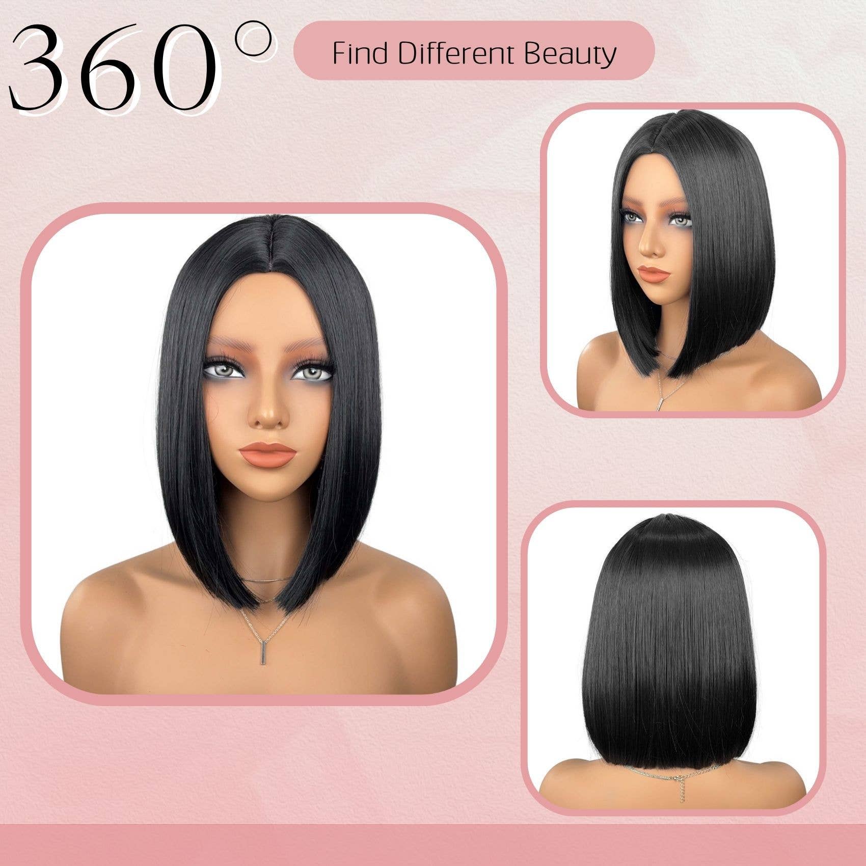 Black Straight Bob Synthetic Wig with Center Part and Sleek Finish for wholesale on Faire5