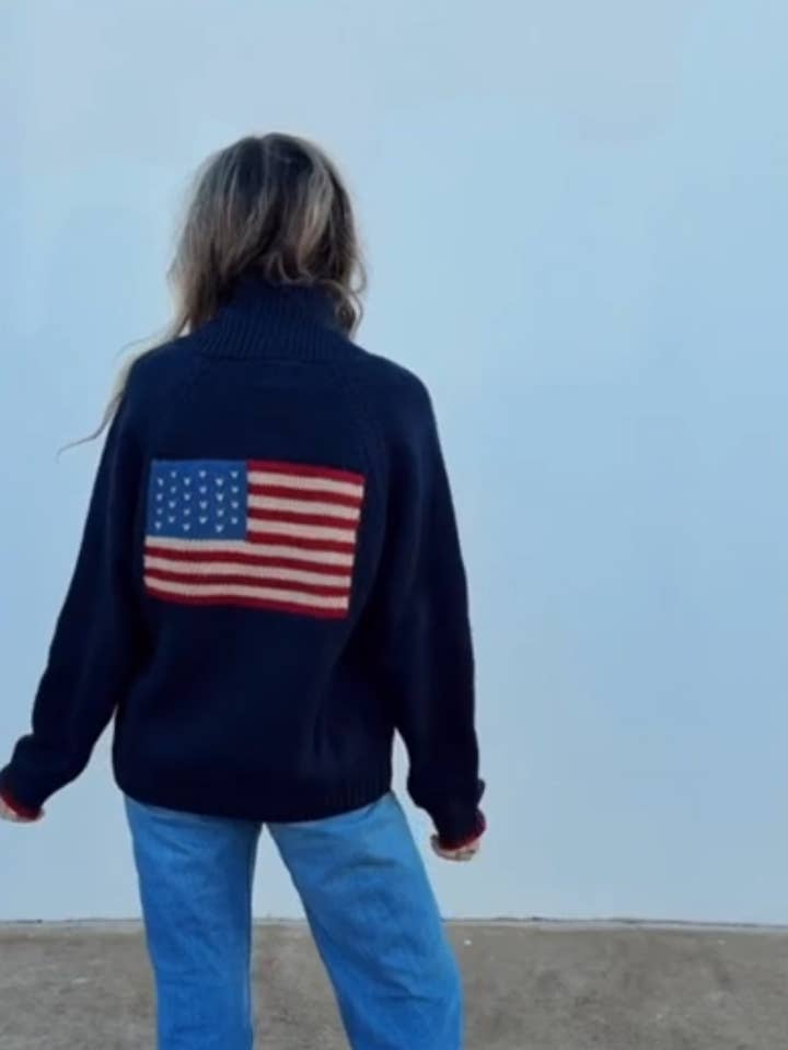 Pink Pineapple - Wholesale Cardigan - Women's - Navy Flag Cardigan with MULTI Tipping Detail