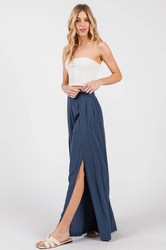 Final Touch - Wholesale Pants - Women's - Solid Front Slit Wide Leg Pants - VP361518