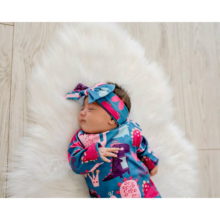 Adorable Sweetness - Wholesale Babygown Set - Baby - Girl Dino Baby Gown and Bow Headband