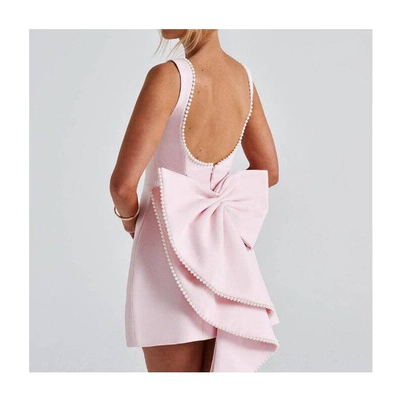Sheer Trend - Vendita all'ingrosso Vestito - Donna - Mini abito aderente con fiocco a farfalla e perle5