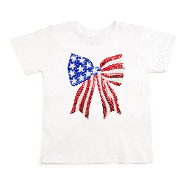 Sweet Wink - Wholesale T-Shirt - Kids - Patriotic Sequin Bow Patch Short Sleeve T-Shirt - Kids