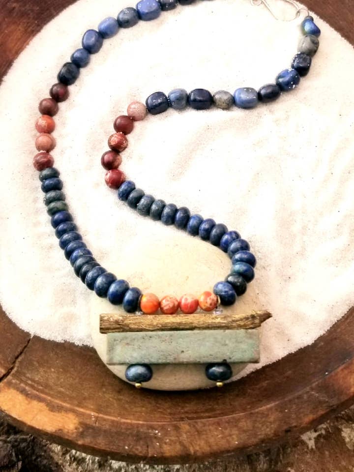 Lapis Lazuli, Dumortierite, Red Impression Jasper necklace w for wholesale by S.Alexander