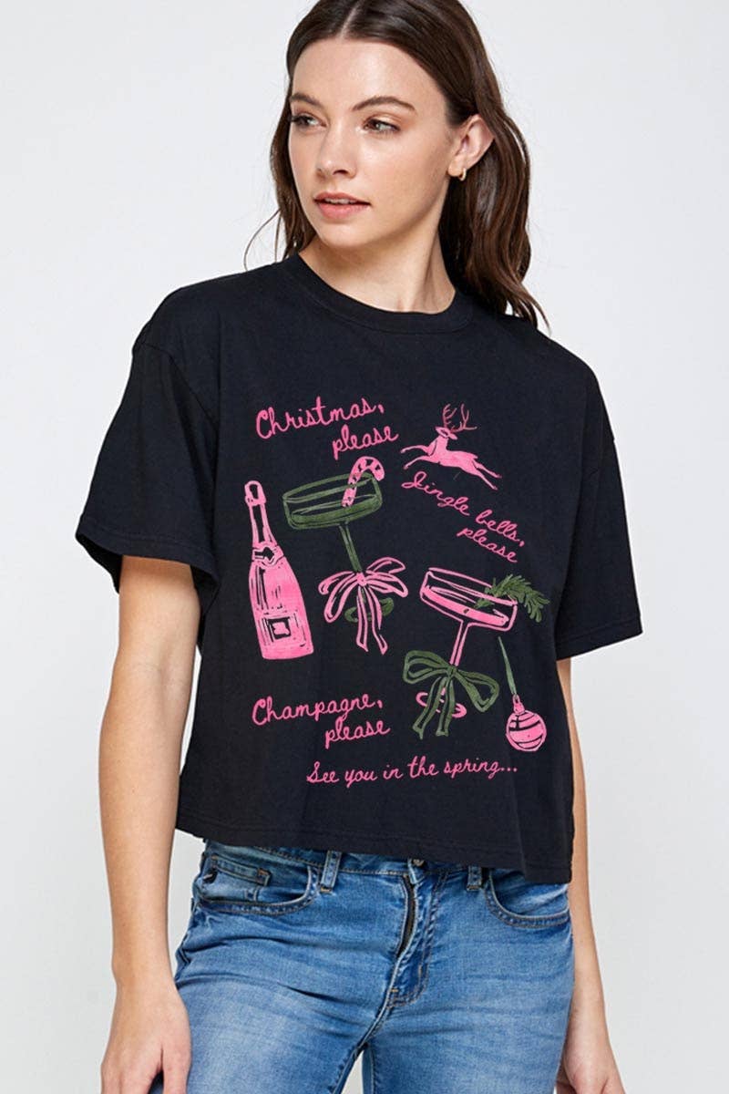 COLORBEAR - Wholesale T-Shirt (Graphic) - Women's - Christmas Champagne Graphic Relaxed Crop Top7