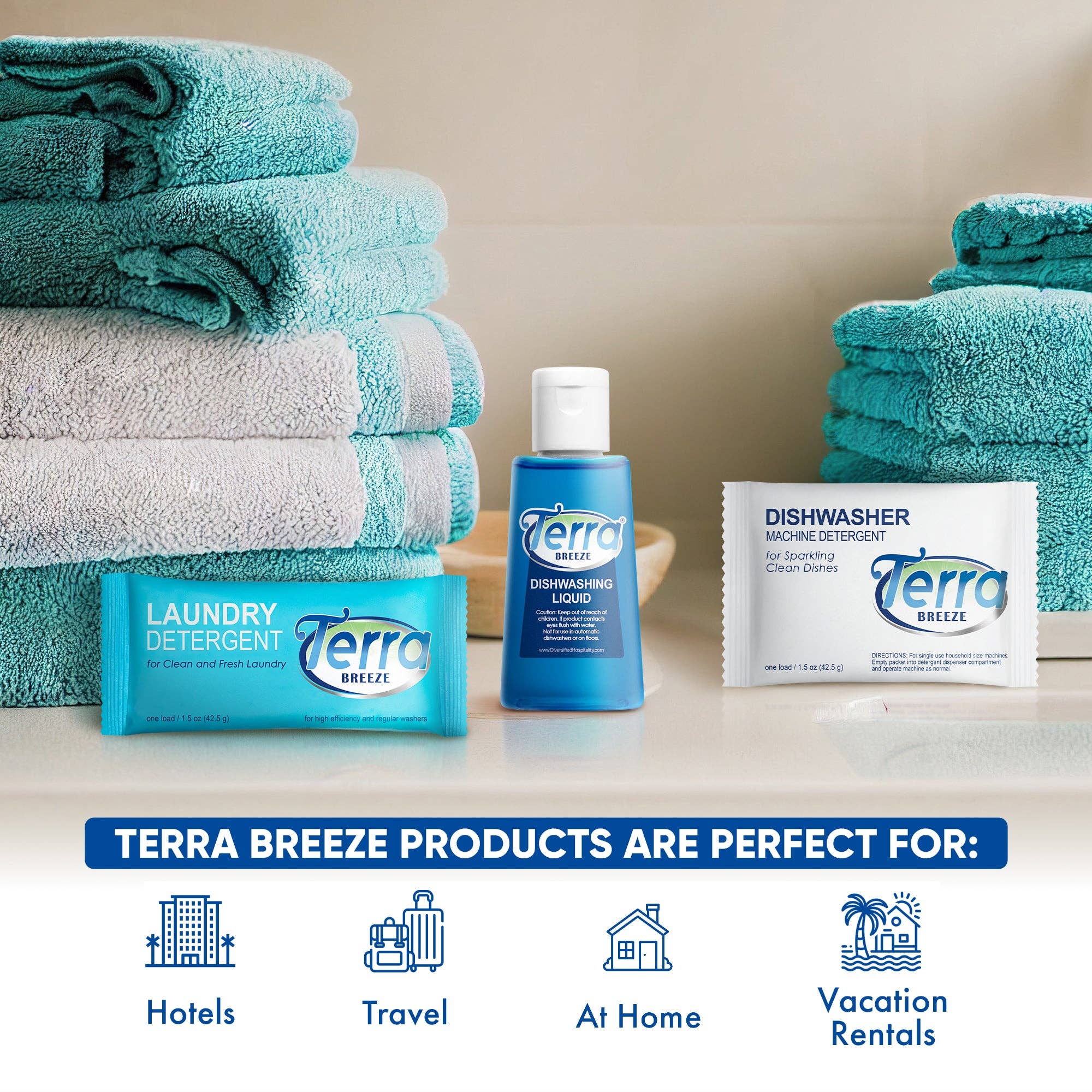 Diversified Hospitality Solutions – wholesale Diskmedel – Resetvättmedel & Diskmedel | Terra Breeze 1-Shoppe All-In-Kit Bulk Hotellstorleksbekvämligheter för AirBnB & Uthyrningar | 45 st1