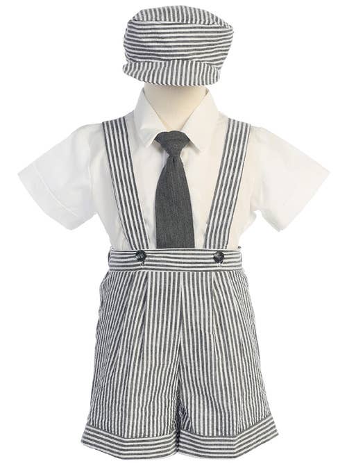 iGirlDress - Wholesale Clothing Set - Baby - Little Boy's Cotton seersucker suspender shorts1