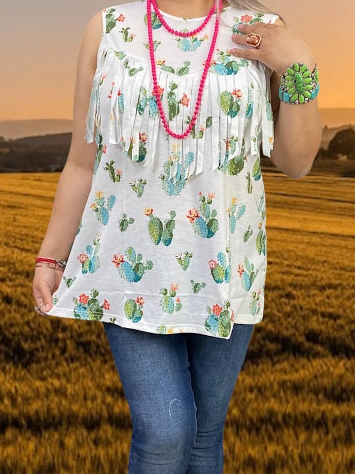 Kaktus Fringe Western Vibes Tanktop für den Großhandel von The Bling Barn