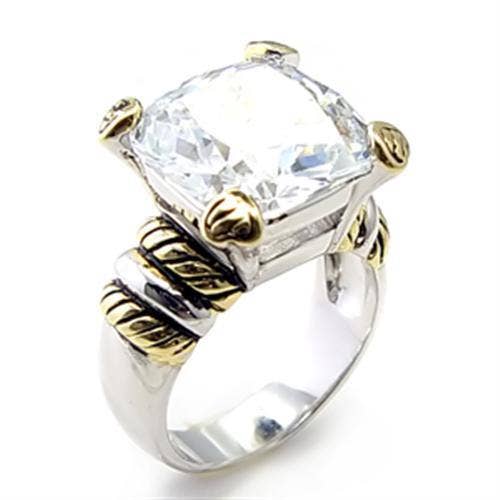 6X023 - Reverse Two-Tone Brass Ring with AAA Grade CZ in Clear for wholesale by Alamode