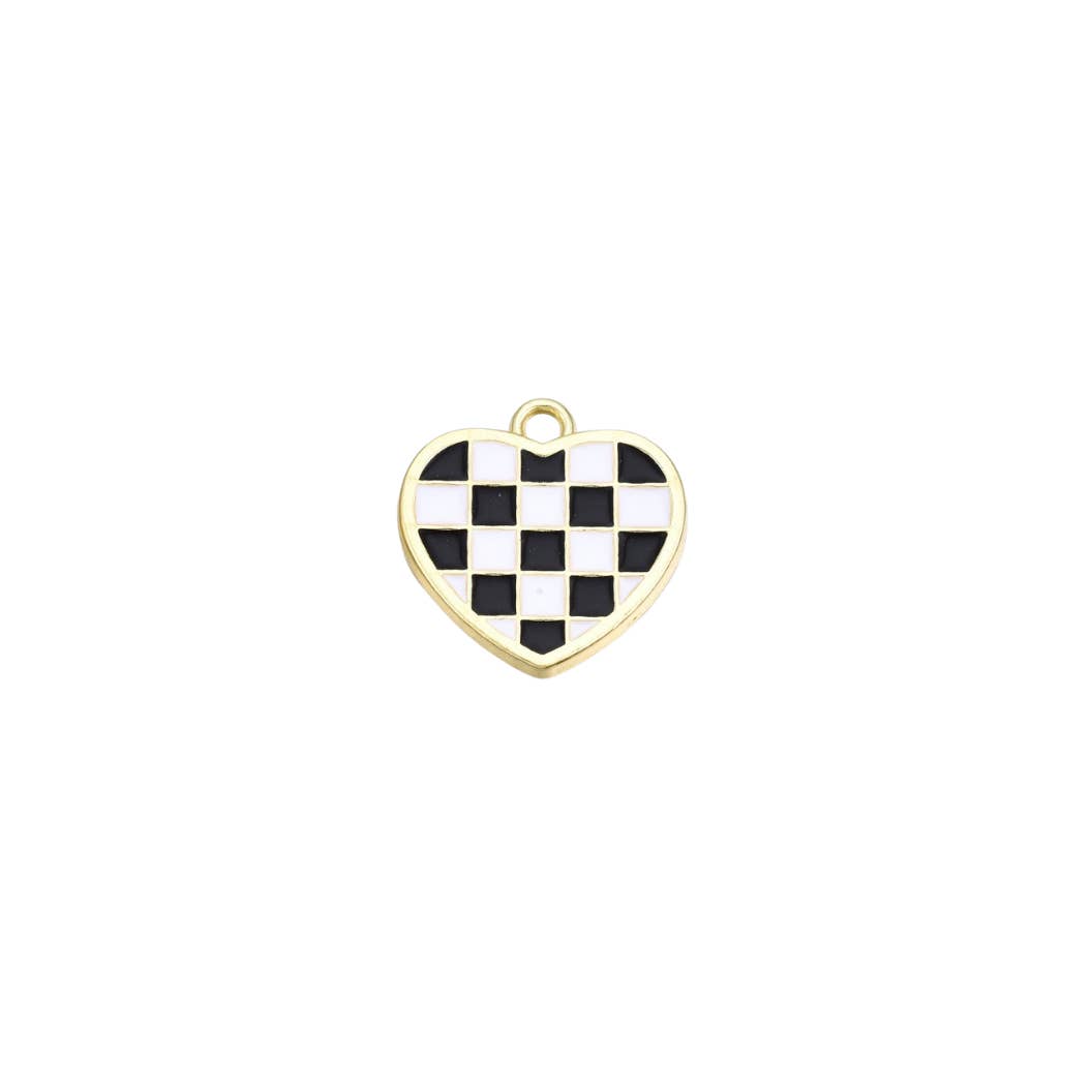 The Charm Bar Company - Wholesale Individual Charm/Pendant - Gold Checkered Love Charm