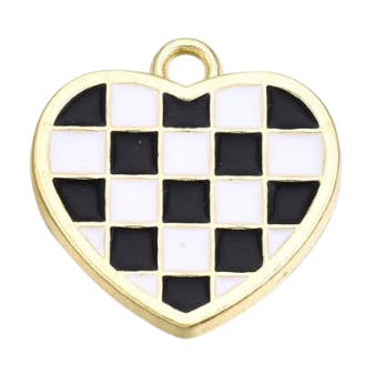 The Charm Bar Company - Wholesale Individual Charm/Pendant - Gold Checkered Love Charm0