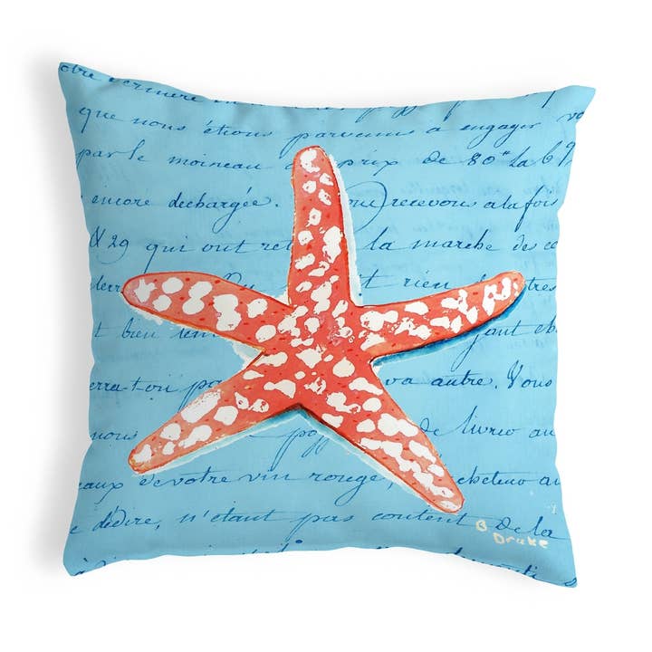 Coral Seestern Blaues Kissen für den Großhandel von Betsy Drake Interiors