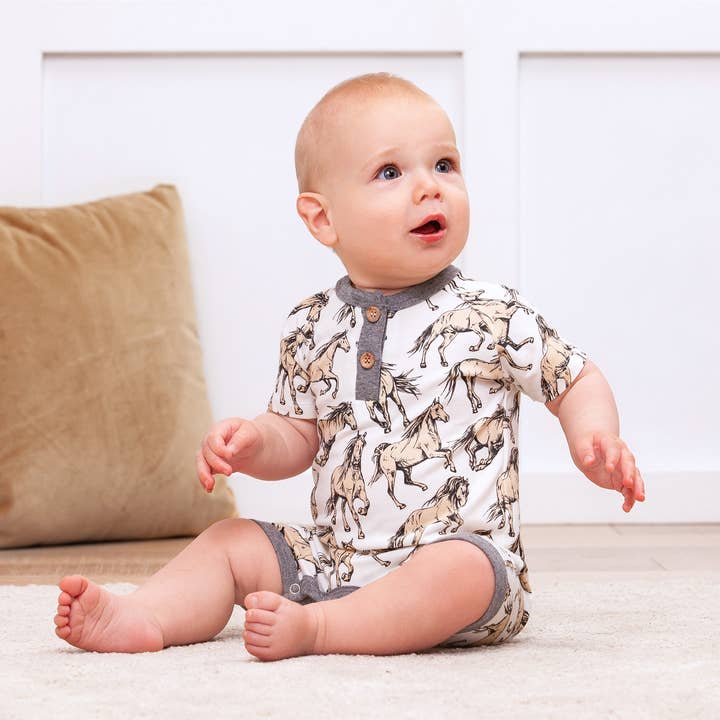 Tesa Babe - Wholesale Jumpsuit - Baby - Wild Horses Bamboo Short Romper