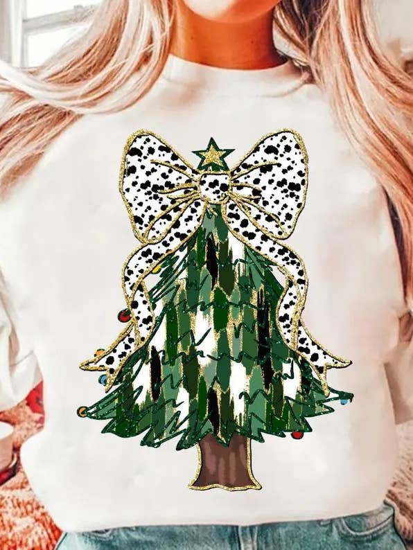 Sweatshirt en forme de sapin de Noël à nœud léopard pour la vente par Front Porch Boutique