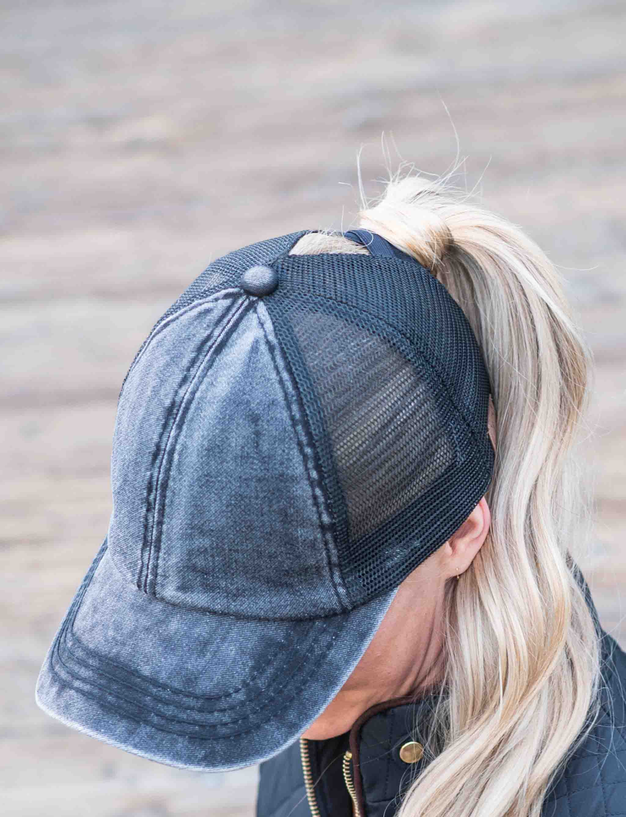 Truly Contagious - Wholesale Ponytail Cap - Women's - CC Washed Denim Criss Cross Cap ( BT-1009 )10