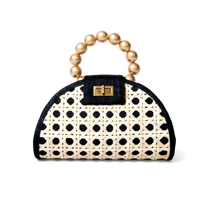 Soli & Sun - Vendita all'ingrosso Borsa con manico - Donna - Pochette Nera in Paglia | Manico con Perline Dorate | Stile Vacanza1