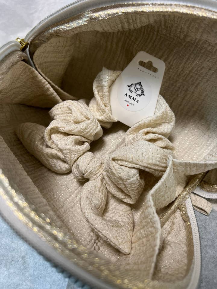 Cream glitter scrunchie for wholesale by AMMA