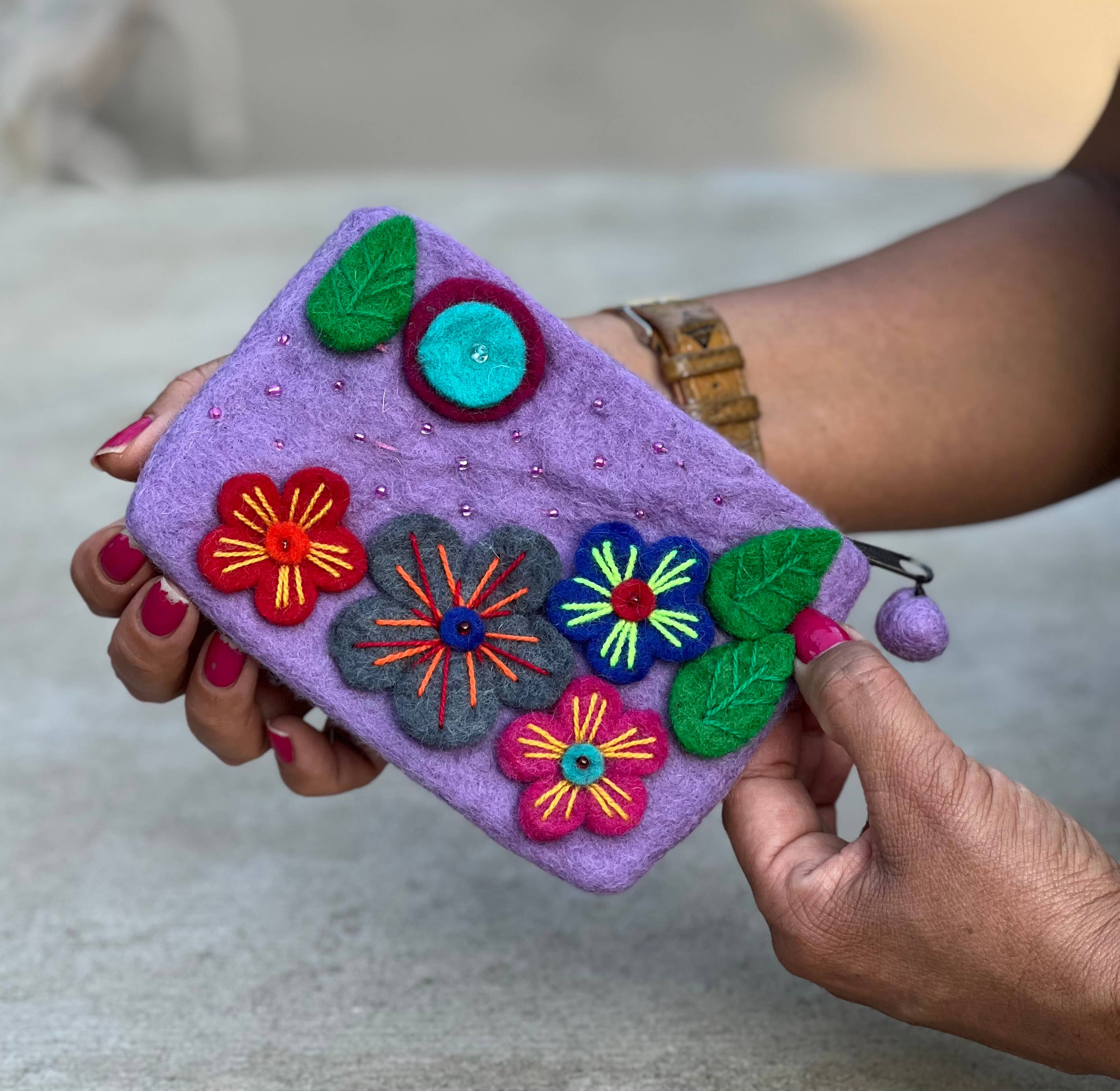 Lungta Imports - Wholesale Coin Purse - Women's - Felted Floral Coin Purse, Kids Pouch, Makeup Pouch11