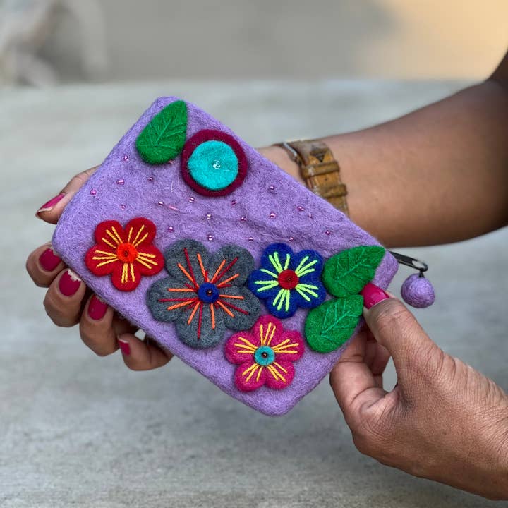 Lungta Imports - Wholesale Coin Purse - Women's - Felted Floral Coin Purse, Kids Pouch, Makeup Pouch11