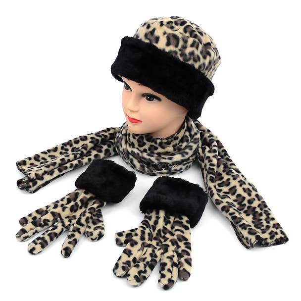 Selini New York - Wholesale Winter Accessory Set - Kids - Kid's Leopard Print with Fur Trim Winter Set3