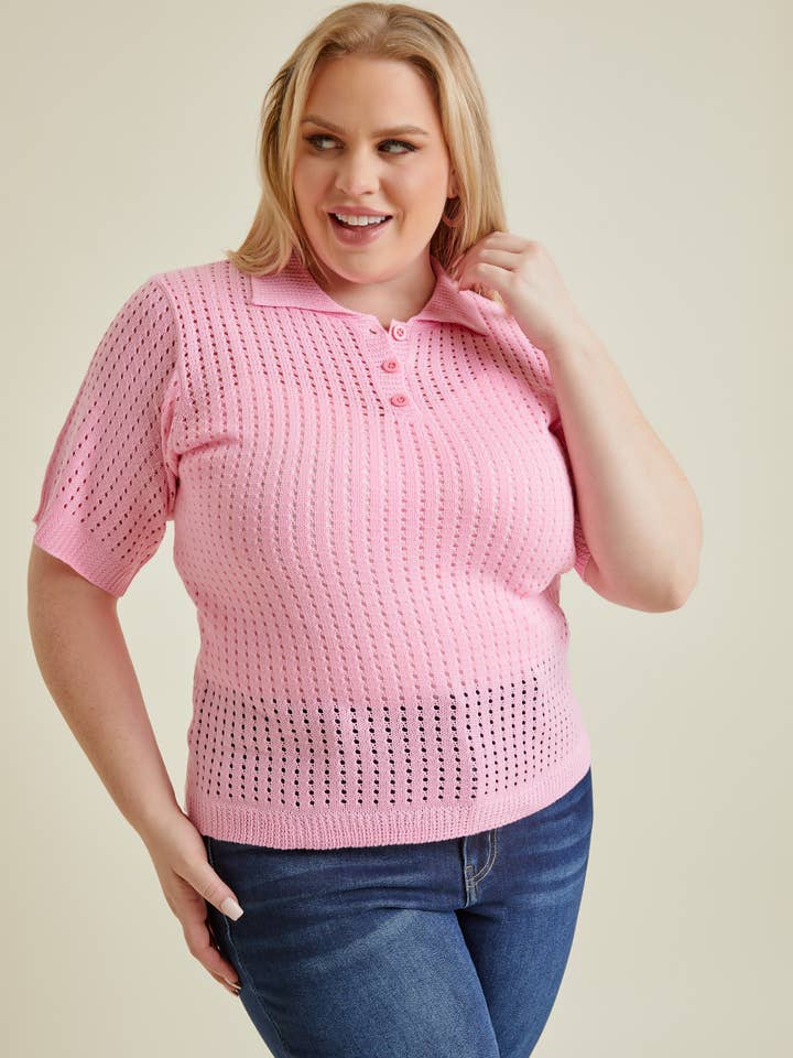 Netzoberteil mit Polokragen und kurzen Ärmeln P90125PLUS für den Großhandel von Petal Dew