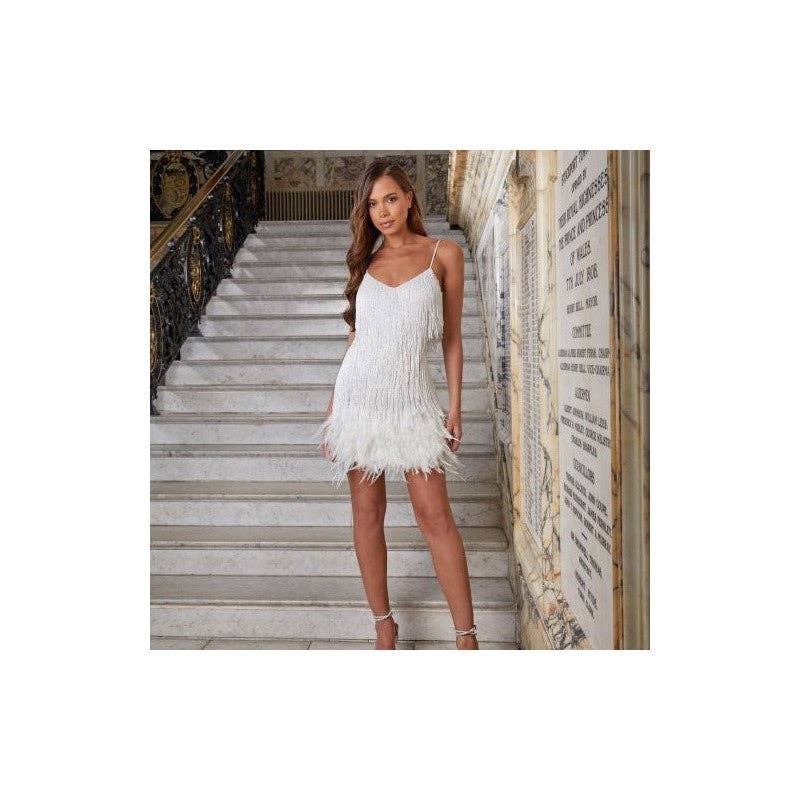 UZ Wholesale Store – Vestido - Mulher por atacado – Vestido mini com franjas de penas, lantejoulas e tassel3