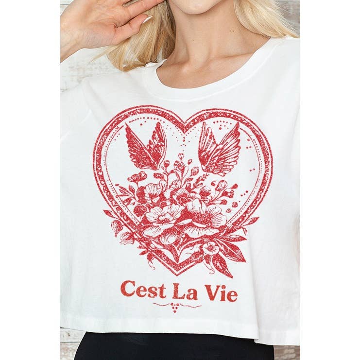 MINEB - Wholesale Screen Printed T-Shirt - Women's - CEST LA VIE HEART CROP TEE2