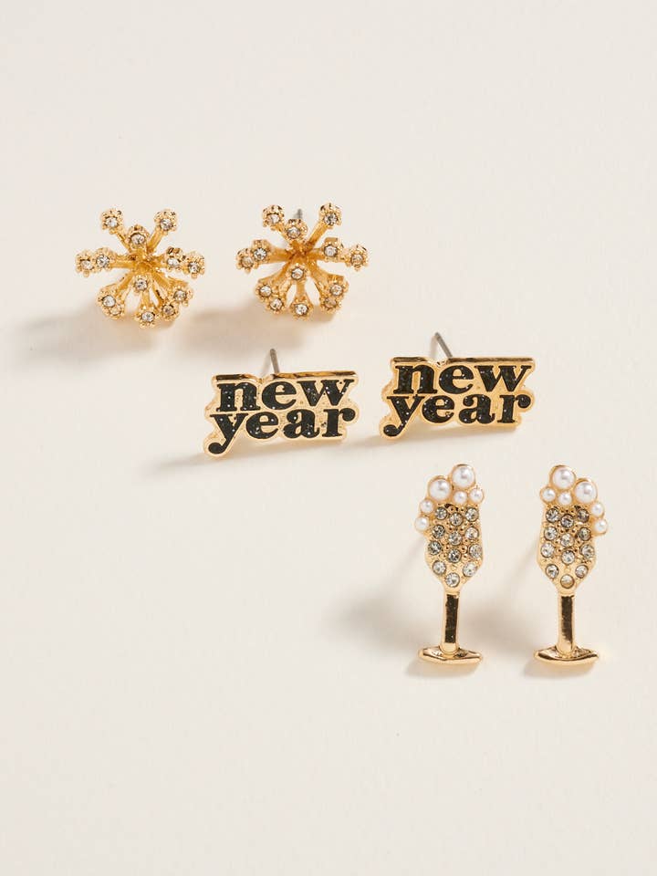 NYE Vuurwerk Champagne Strass 3-delige Oorbellen Set voor wholesale door Designature New York