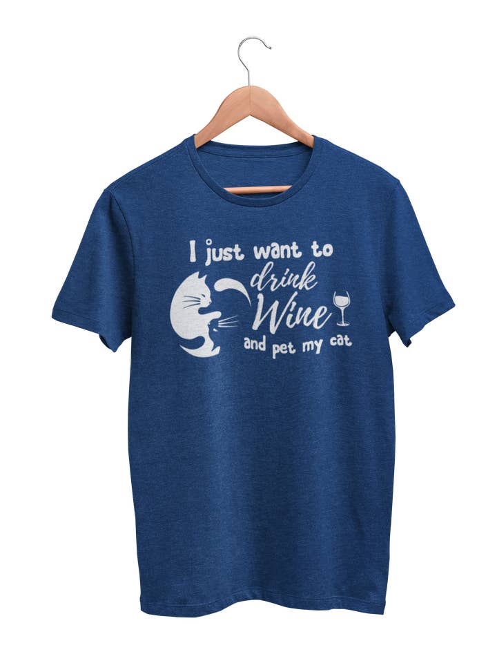 Wil je gewoon wijn drinken & Pet My Cat t-shirt voor wholesale door WooHoo Apparel