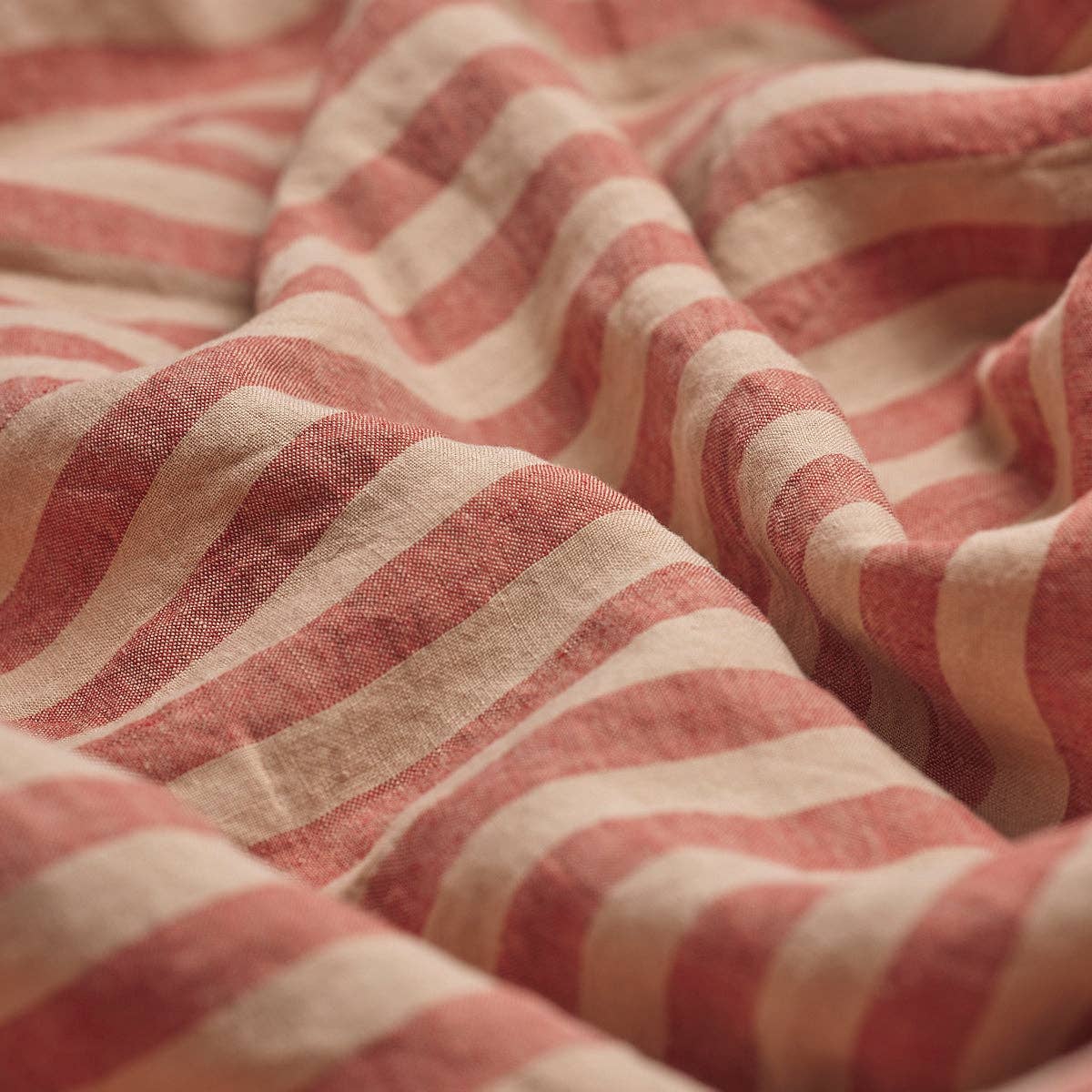 Piglet in Bed USA - Wholesale Fitted Sheet - Sandstone Red Stripe Linen Fitted Sheet1