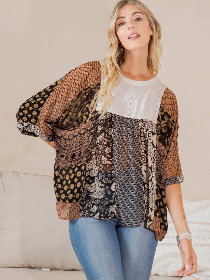 Young Threads - Wholesale Tunic - Women's - Bohemian: Tiered Patchwork Blouson Top7