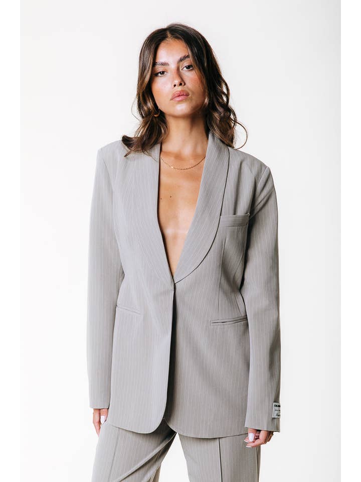 Izzy Pinstripe Blazer | Beige for wholesale on Faire3