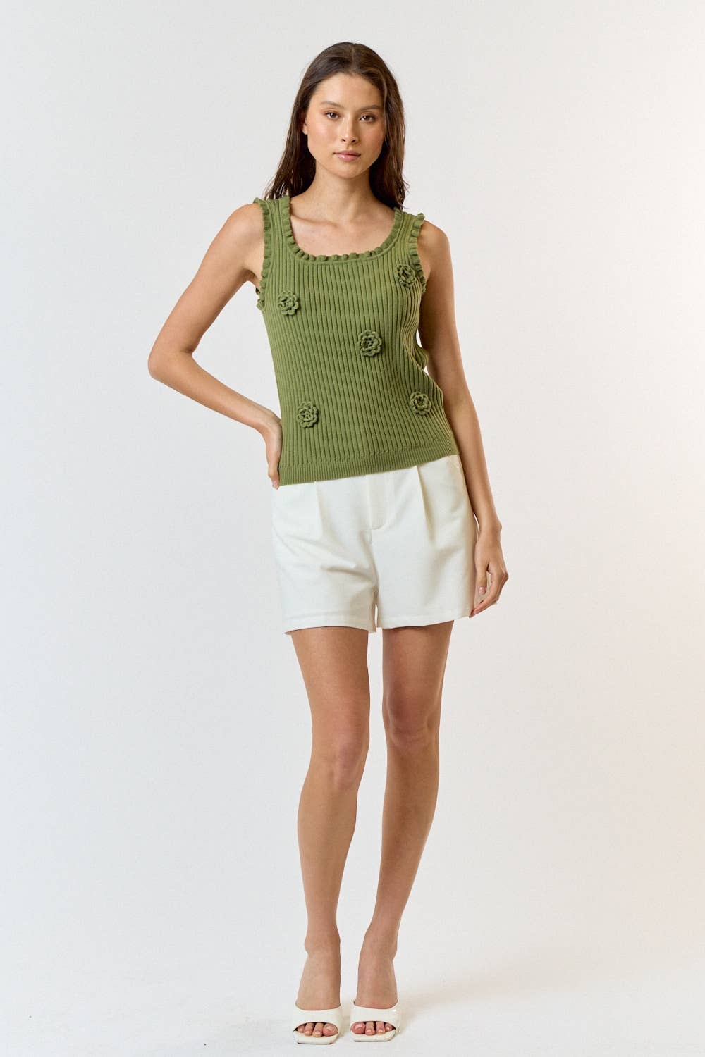 Lalavon - Wholesale Knit Top - Women's - ILT3740 3D Crochet Flower And Ruffled Hem Knit Tank Top 9
