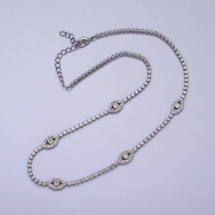 Aim Eternal - Wholesale Link & Chain Necklace - Gold Filled Evil Eye Tennis Chain 14 Inch Choker Necklace in Gold & Silver | WA-1309 WA-13101