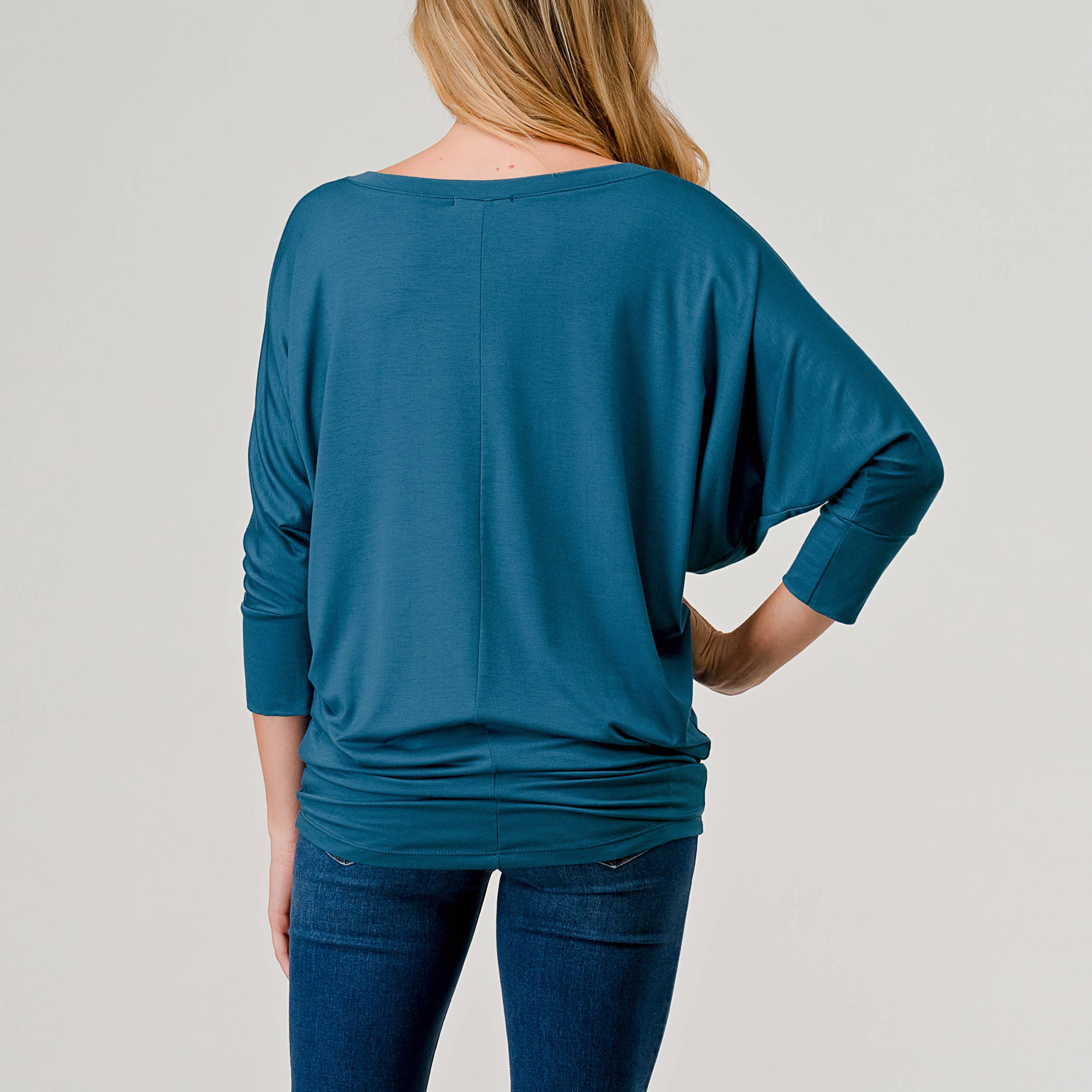 Heimious - Wholesale Knit Top - Women's - 3/4 Dolman Sleeve V-neck Modal Jersey Top, 257373