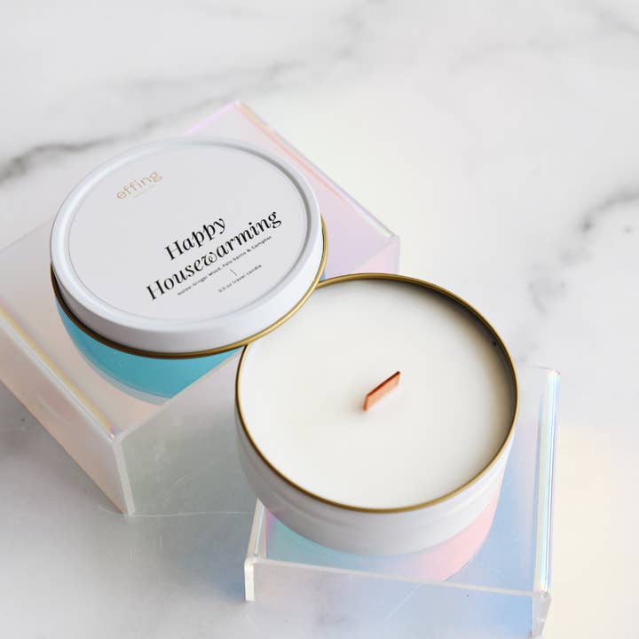 Housewarming Gift Ginger Wood & Palo Santo Wood Wick Candle for wholesale by Effing Candle Co.