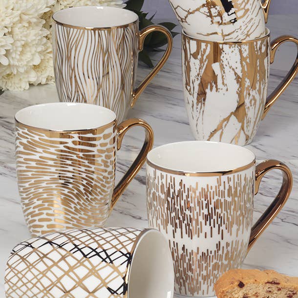 Certified International - Wholesale Coffee Mug - Gold Plated Mugs Matrix Gold Plated Tapered Mugs (6) asst