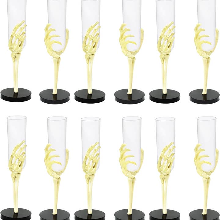 4E's Novelty - Wholesale Drinking Glass/Cup - 12-Pack Skeleton Hand Flutes - 2.7oz Halloween Party Goblet
