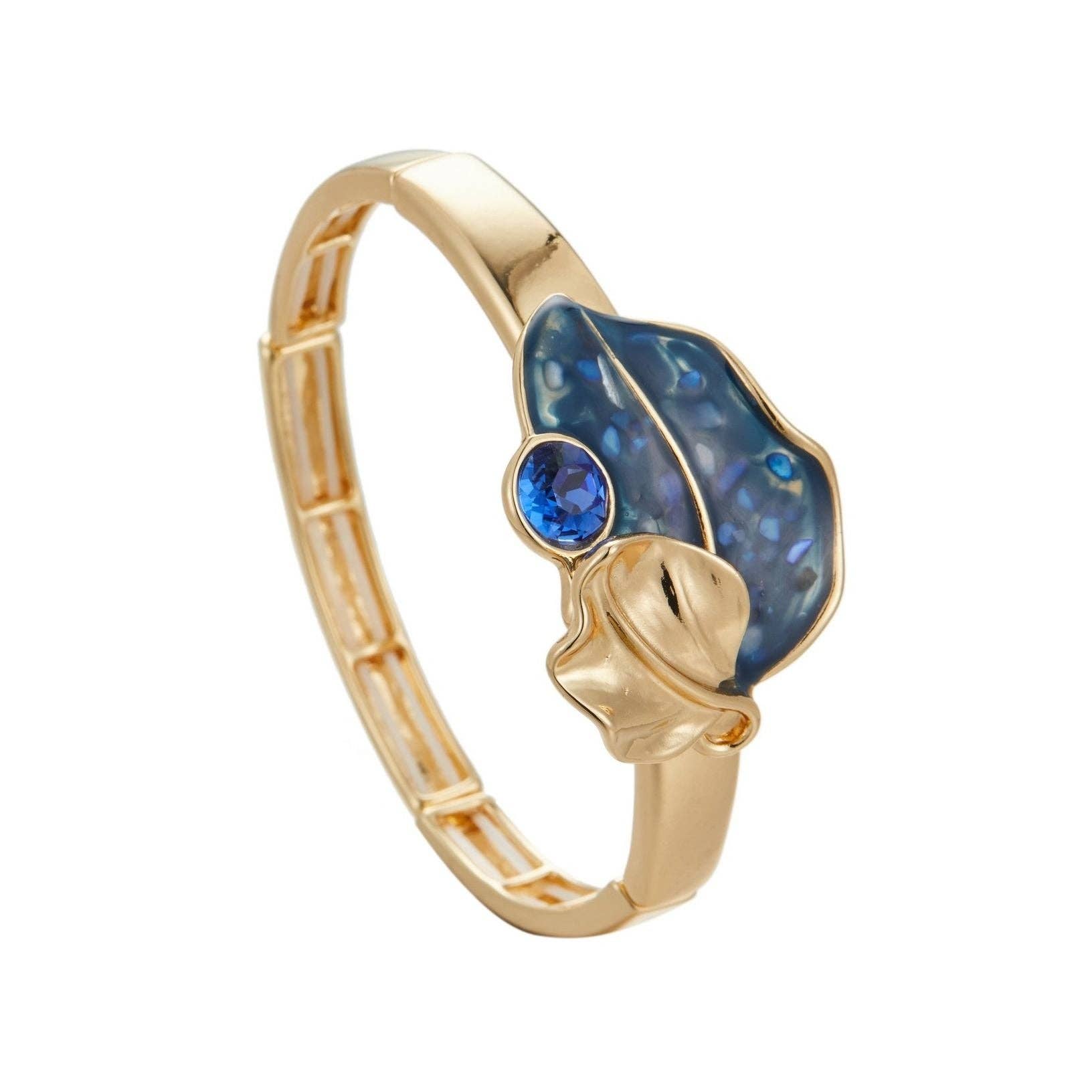 BELLE MISS – Engroshandel Armbånd – Caraza elastisk armbånd med bladmotiv i perlemor og krystal