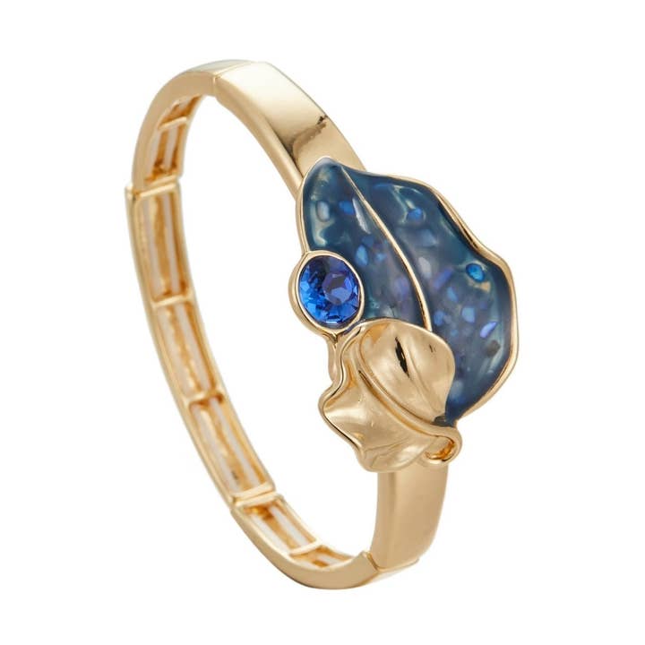 BELLE MISS – Engroshandel Armbånd – Caraza elastisk armbånd med bladmotiv i perlemor og krystal0