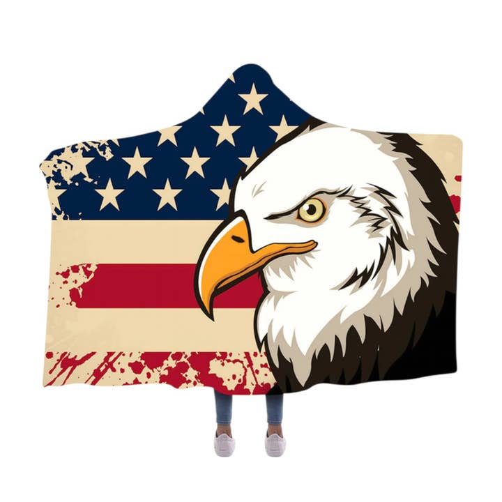 USA Flag Eagle Hooded Wearable Blanket for wholesale by Rope & Spurs