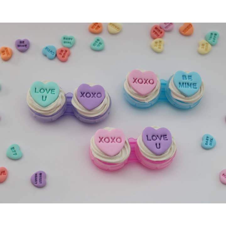 Sweets & Pearls - Vendita all'ingrosso Custodia/supporto per occhiali - Donna - Custodia per Lenti a Contatto Decoden con Cuori in Argilla Polimerica