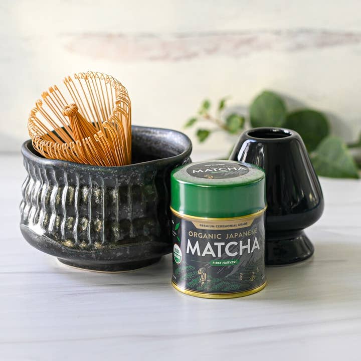 Aprikalife – Conjunto de chá por atacado – Conjunto de Taça de Matcha de Cerâmica Preta Meisen, Batedor de Matcha de Bambu e Suporte para Batedor6
